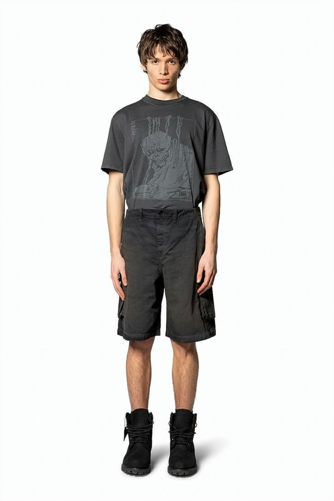 Mid-Length Cargo Shorts with Herringbone Texture