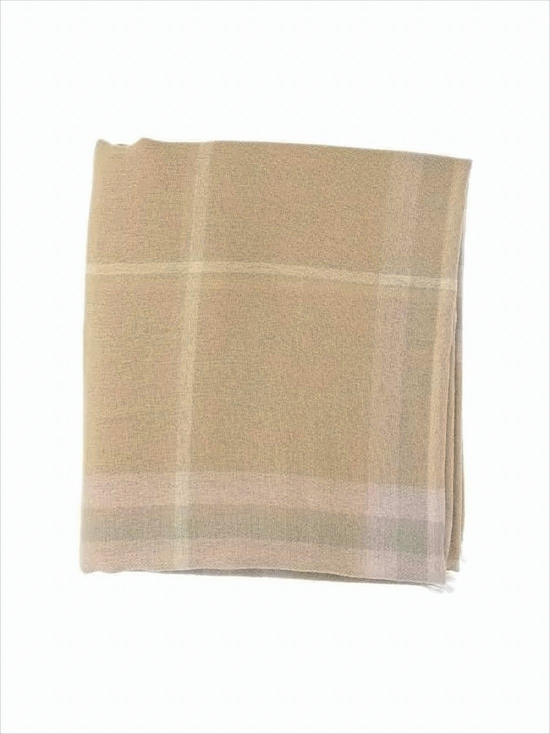Beige Plaid Wool Scarf with Fringed Edges