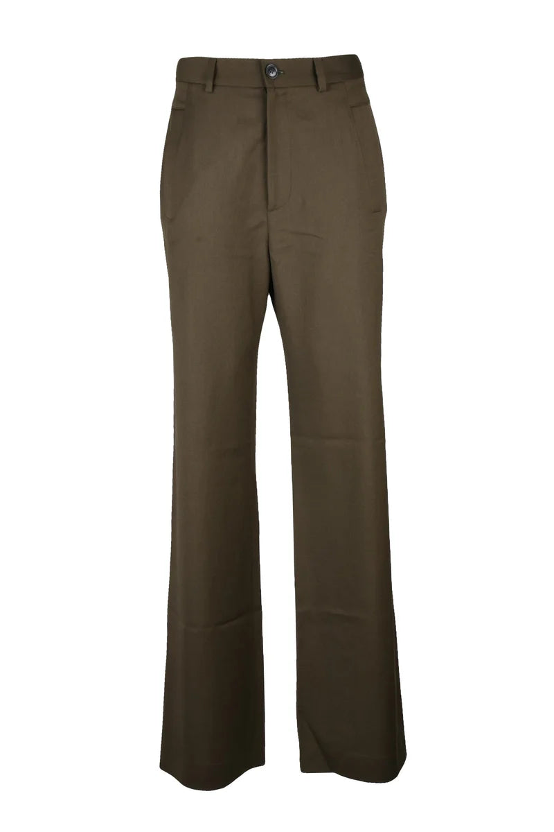 High Waist Trousers Virgin Wool - Military Green