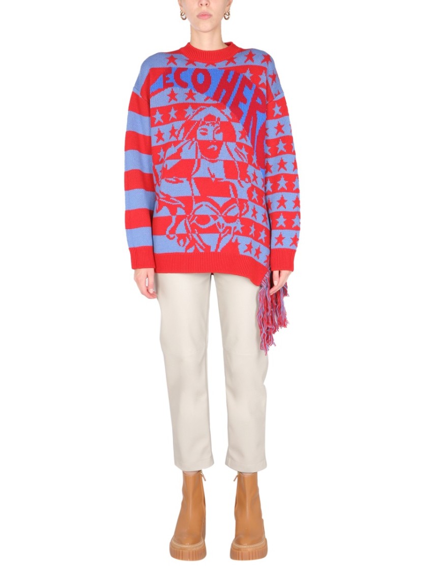 Fringed Oversized Crew Neck Sweater
