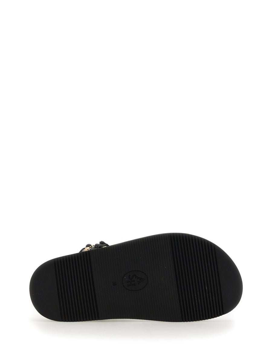 Flat Black Leather Sandal