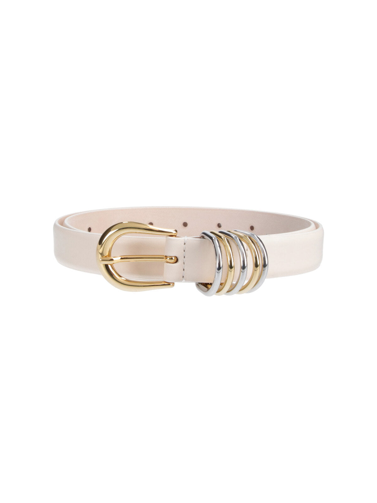 White Hollyhock Polished Metal Leather Belt
