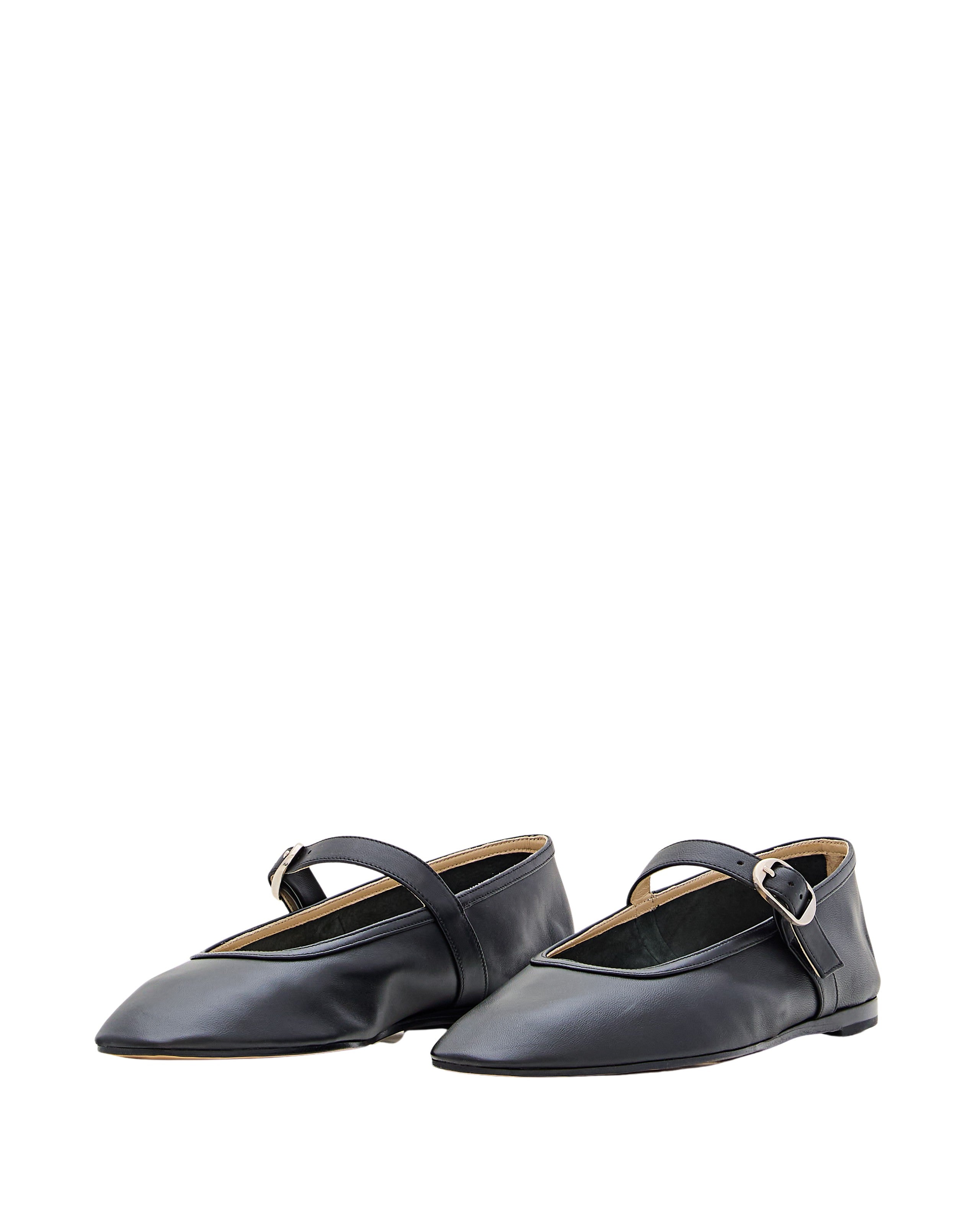 Black Stella Leather Strap Ballet Flats