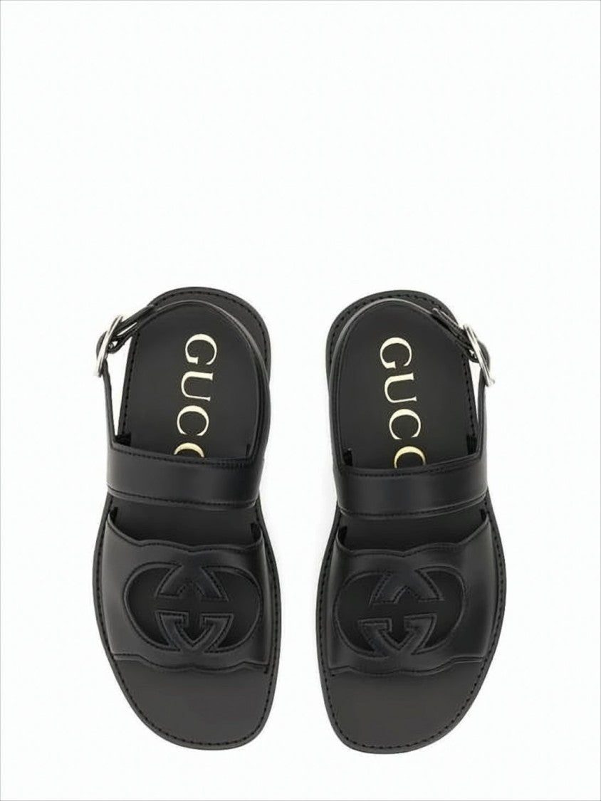 Open-Toe Black Sandals with Design