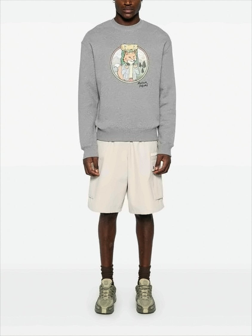 Relaxed Fit Cotton Sweatshirt with Graphic Fox Design