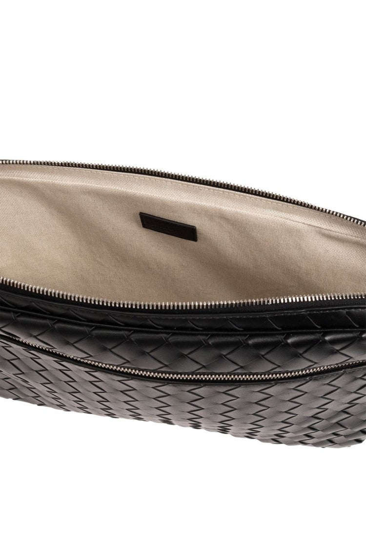 Woven Leather Pouch with Metallic Zipper