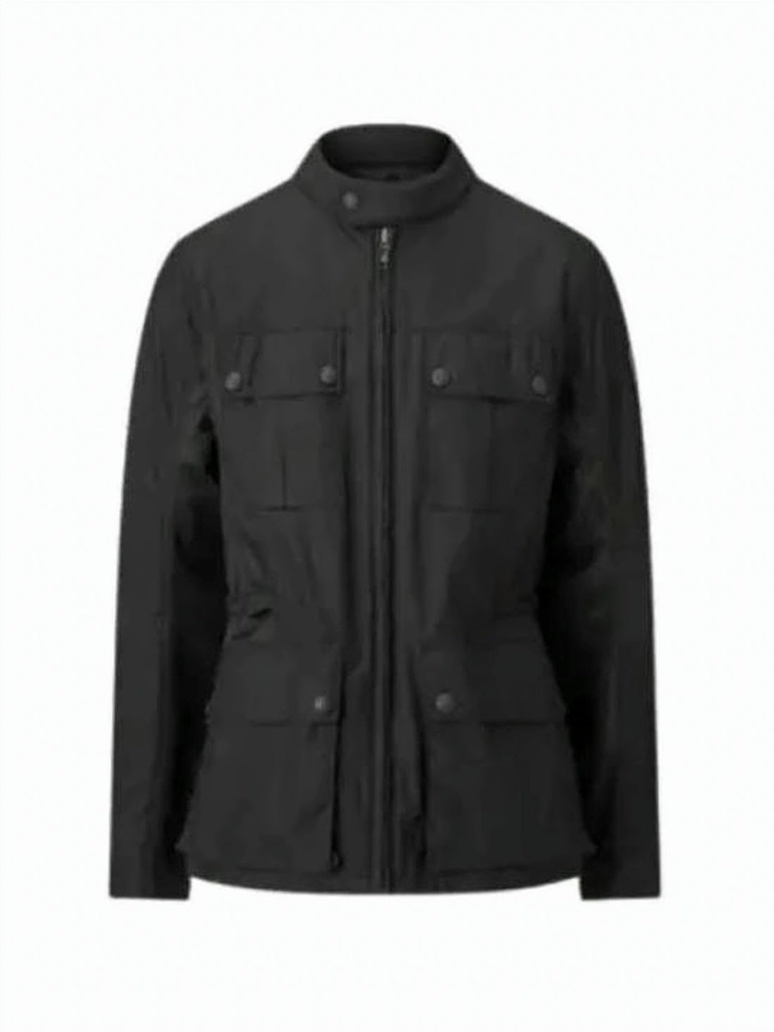 High-Collar Black Jacket with Front Zip