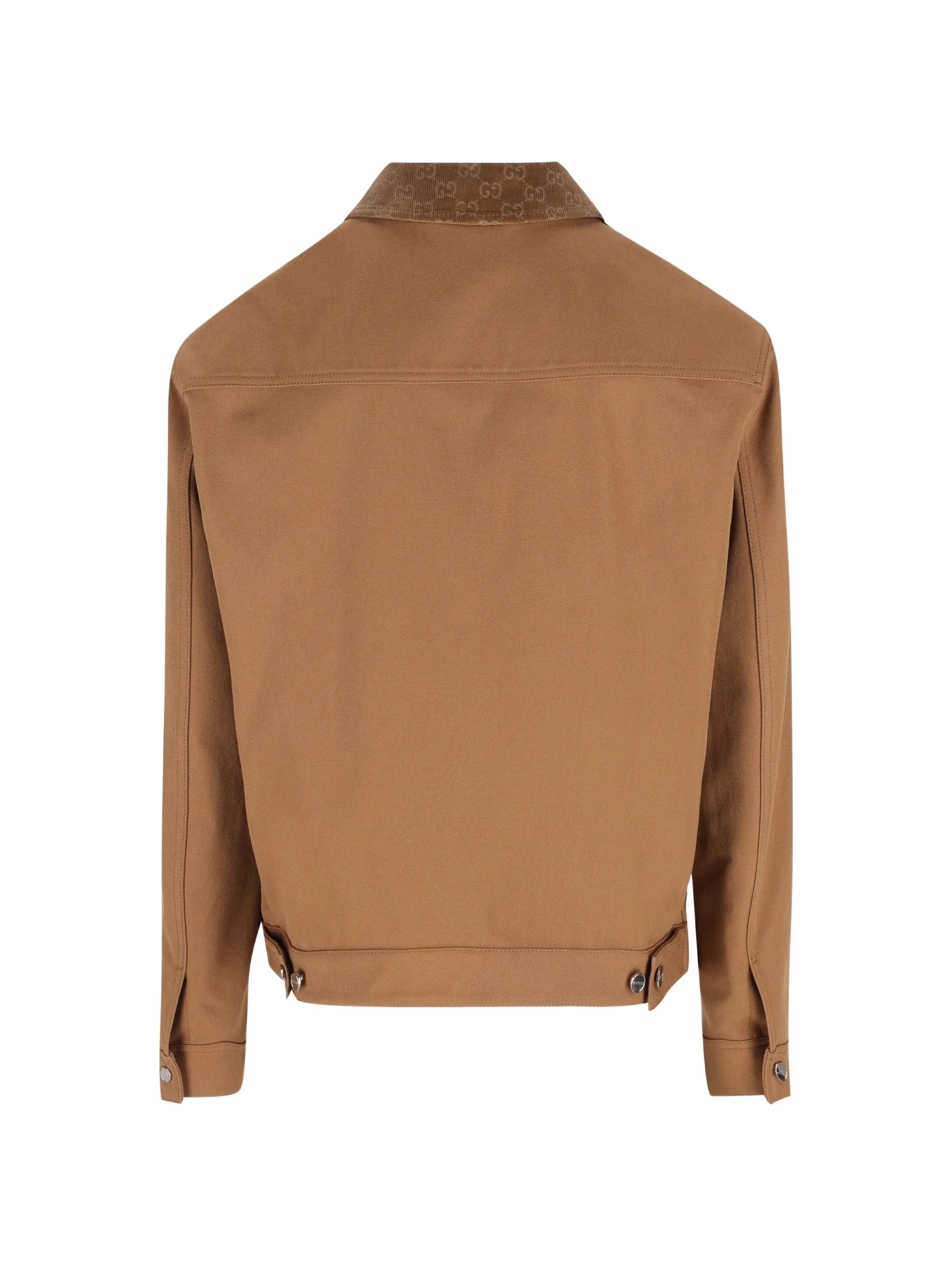 Brown Zip-Up Monogram Tailored Casual Jacket