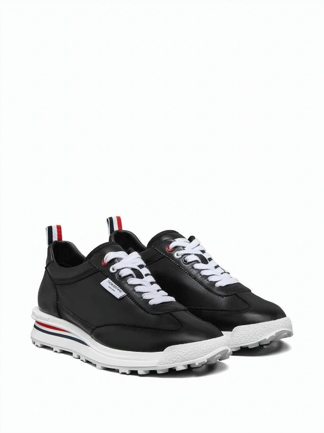 Black Lambskin Thom Browne Sneakers with Tricolor Accents