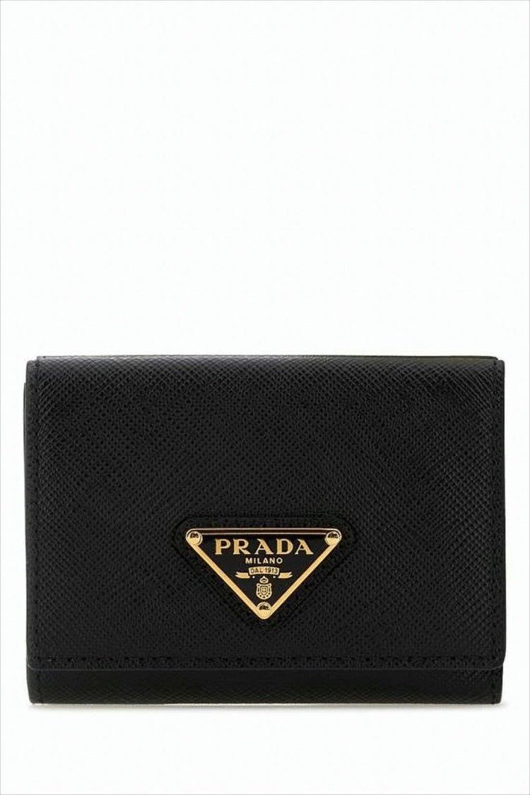 Textured Leather Bifold Wallet With Triangular Metal Logo
