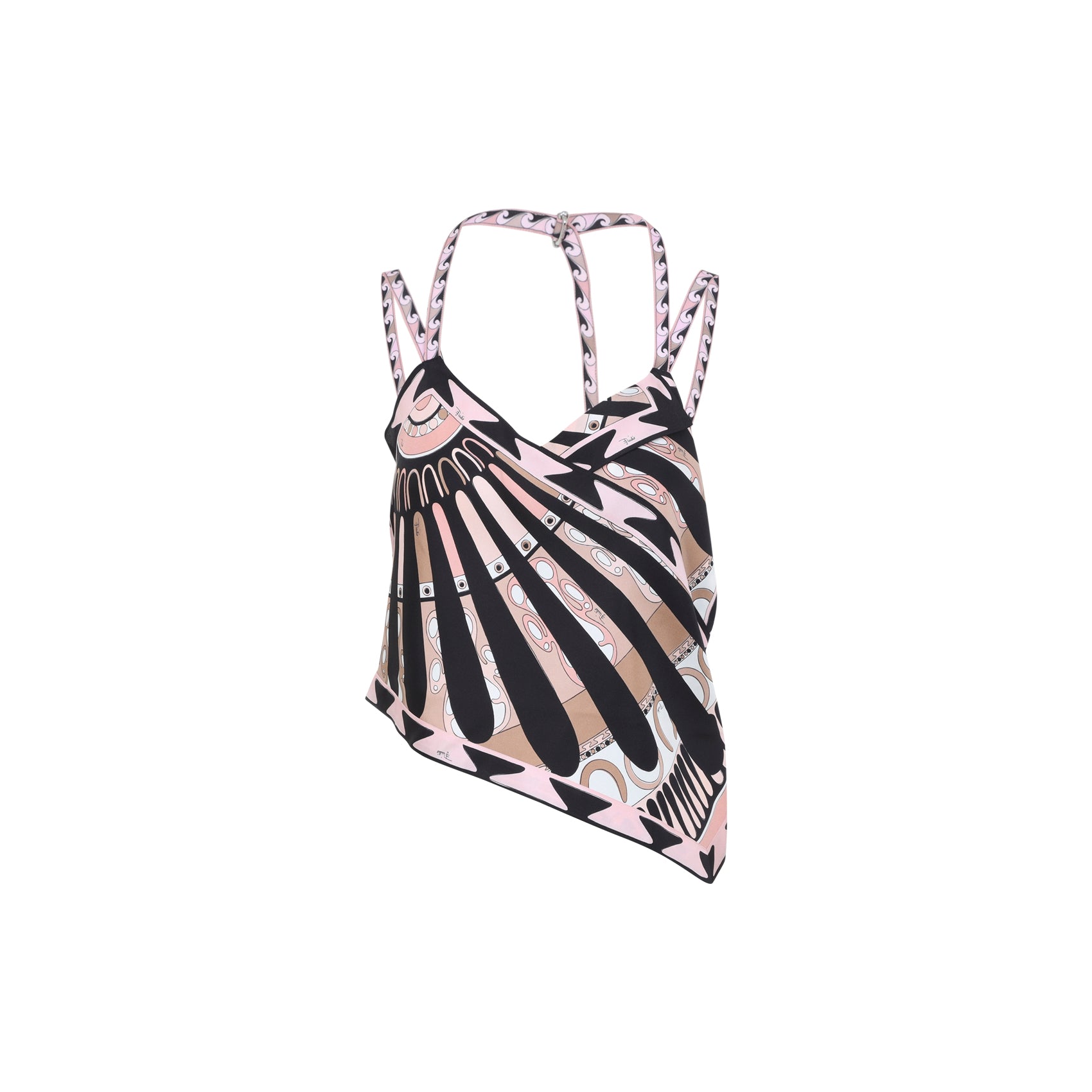 Multicolor Silk Wrap-Style Top with Asymmetrical Hemline