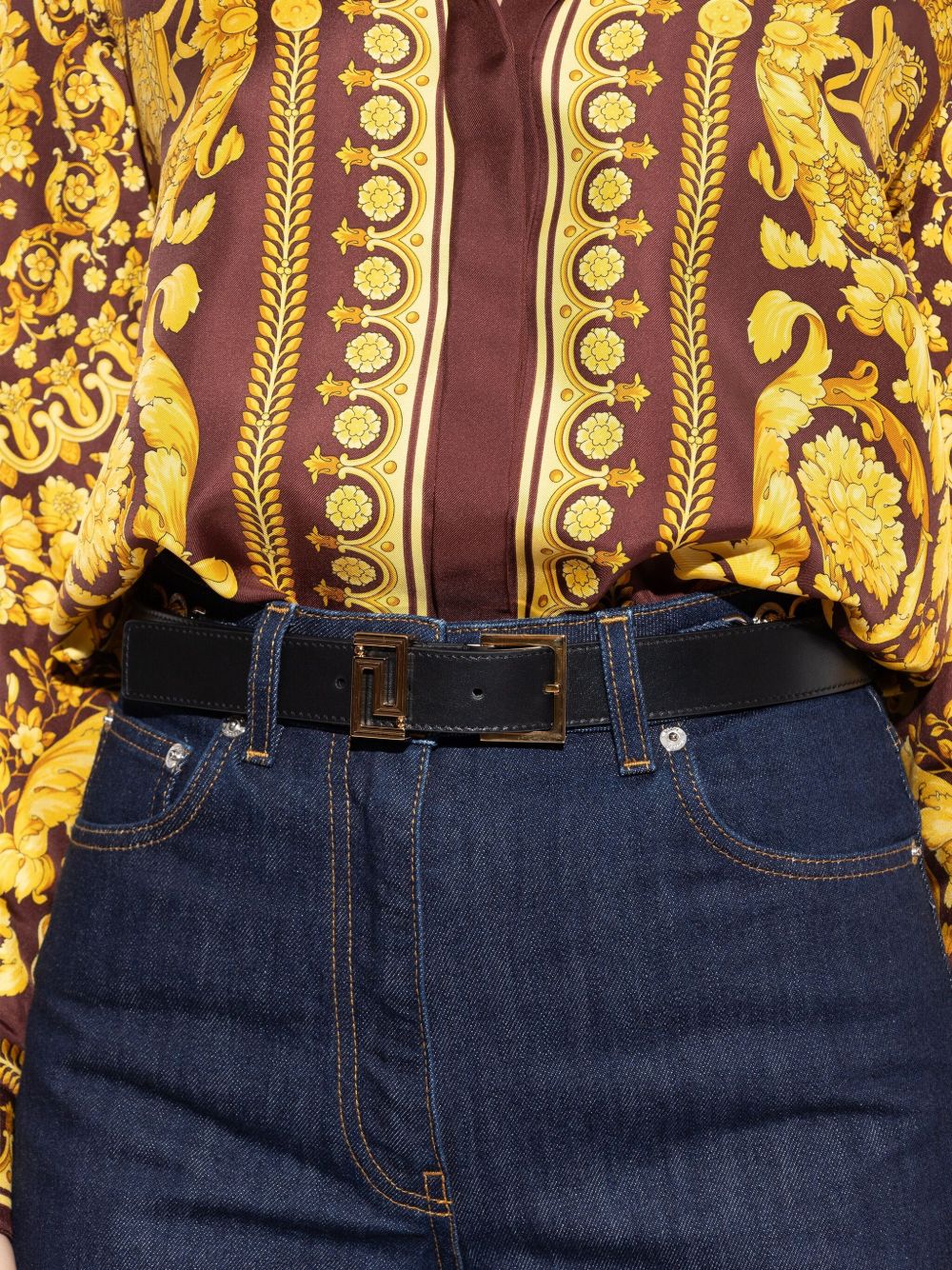 Silk And Nylon Belt With Geometric Gold-Tone Buckle