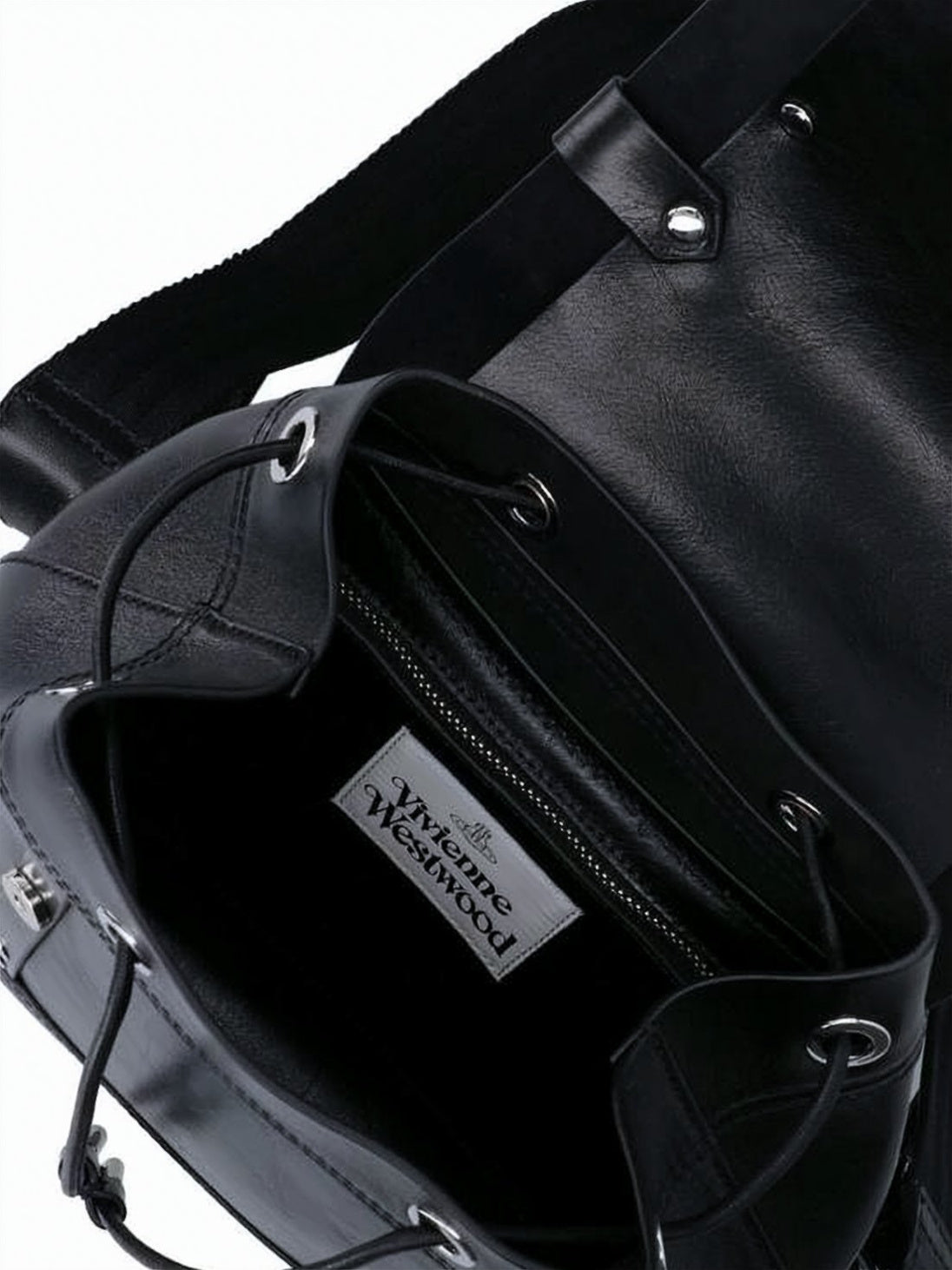 Black Structured Leather Orb Emblem Backpack