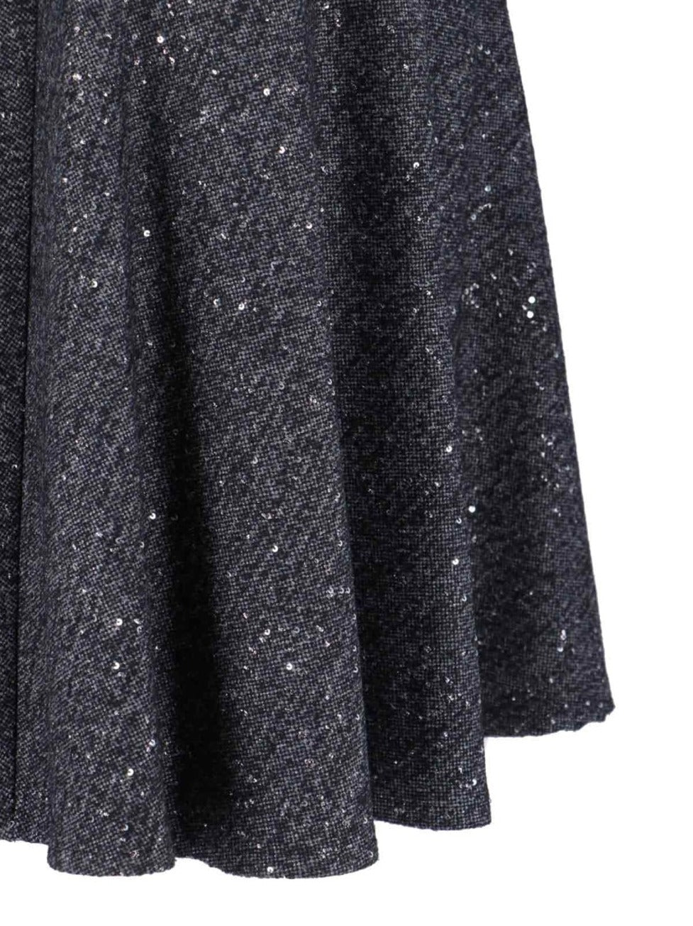 Flared Grey Skirt With Textured Fabric And Sequined Detail