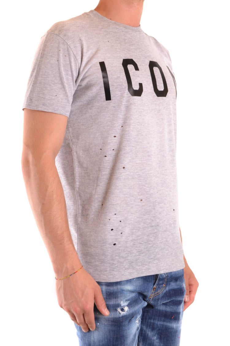 Multicolor Distressed T-Shirt With Bold Icon Print