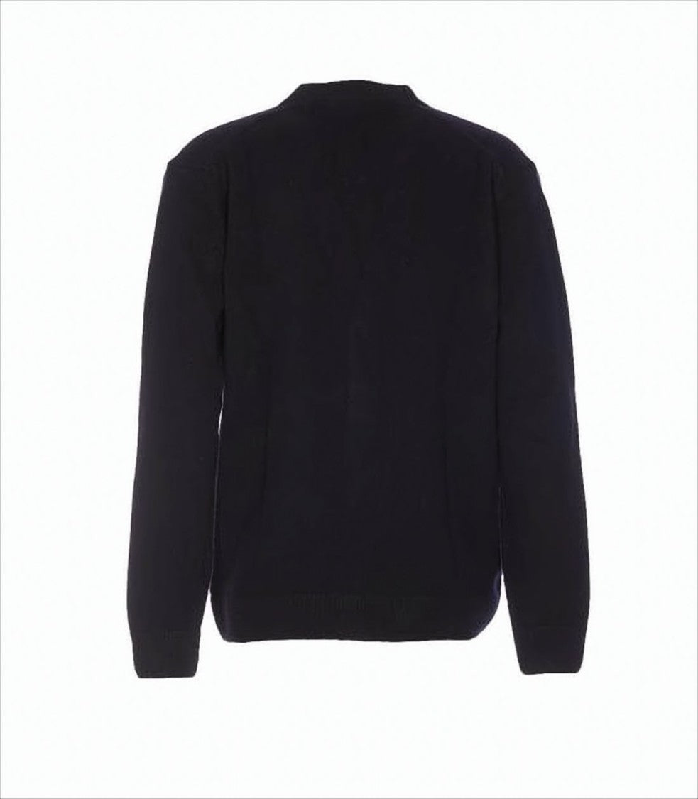 V-Neck Wool Cardigan With Button-Down Front And Embroidered Logo