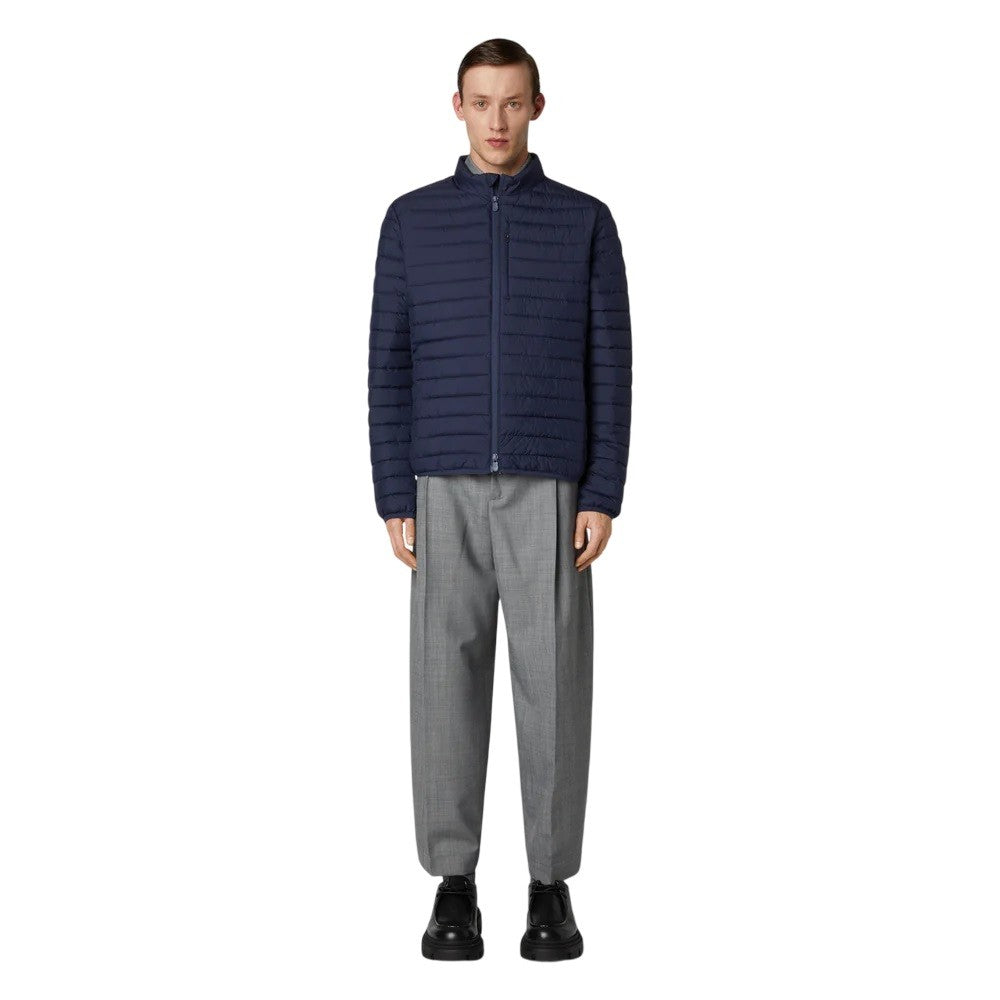 Functional Blue Jacket With Stand-Up Collar And Double-Slider Zip