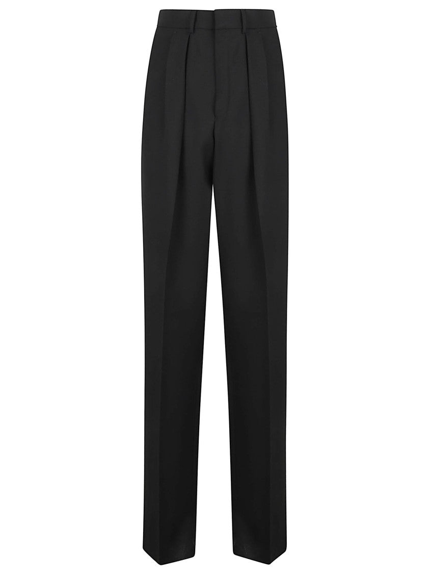 Pleated Front Straight Leg Wool Trousers
