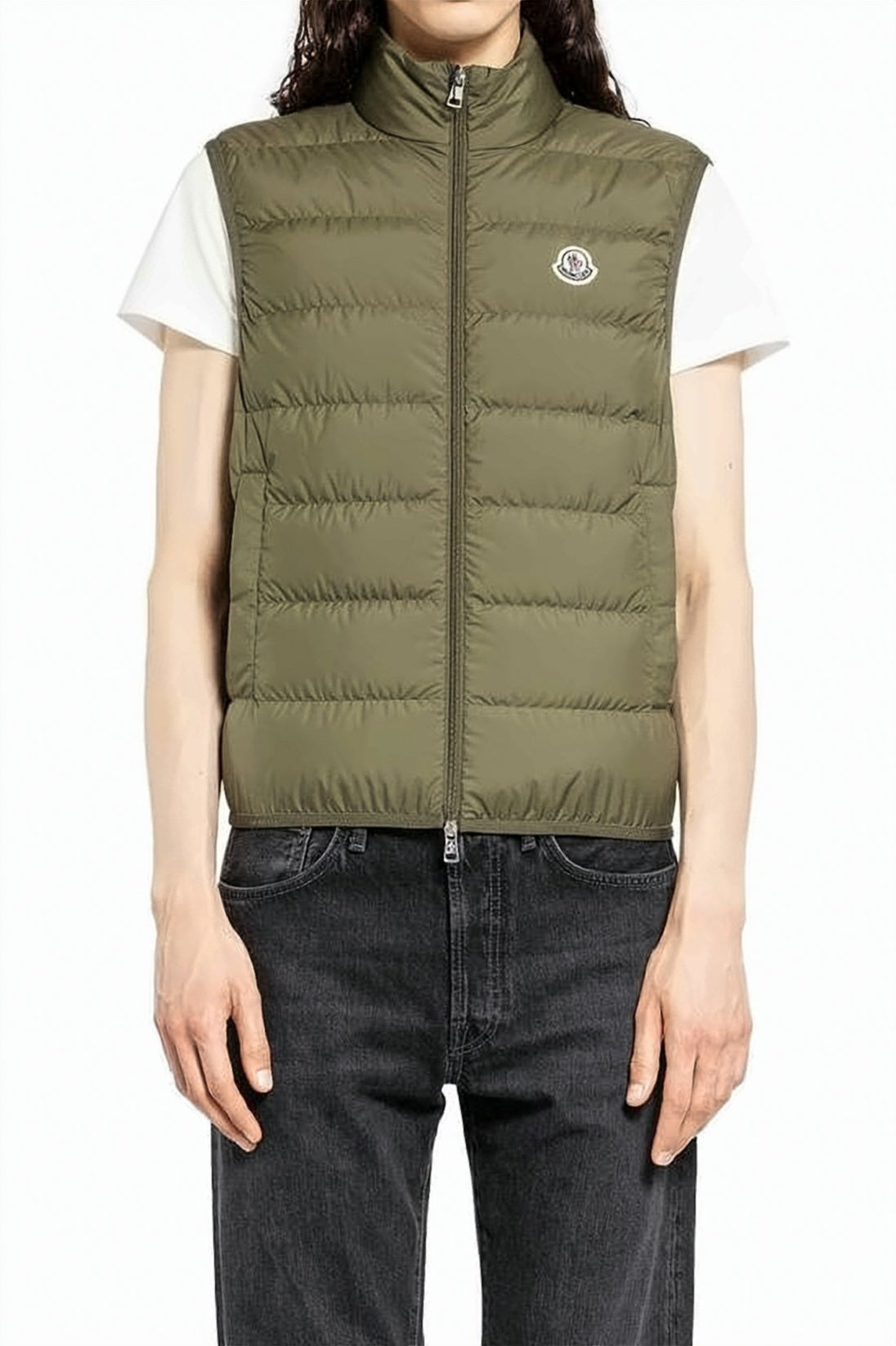 Quilted Green Vest with High Collar