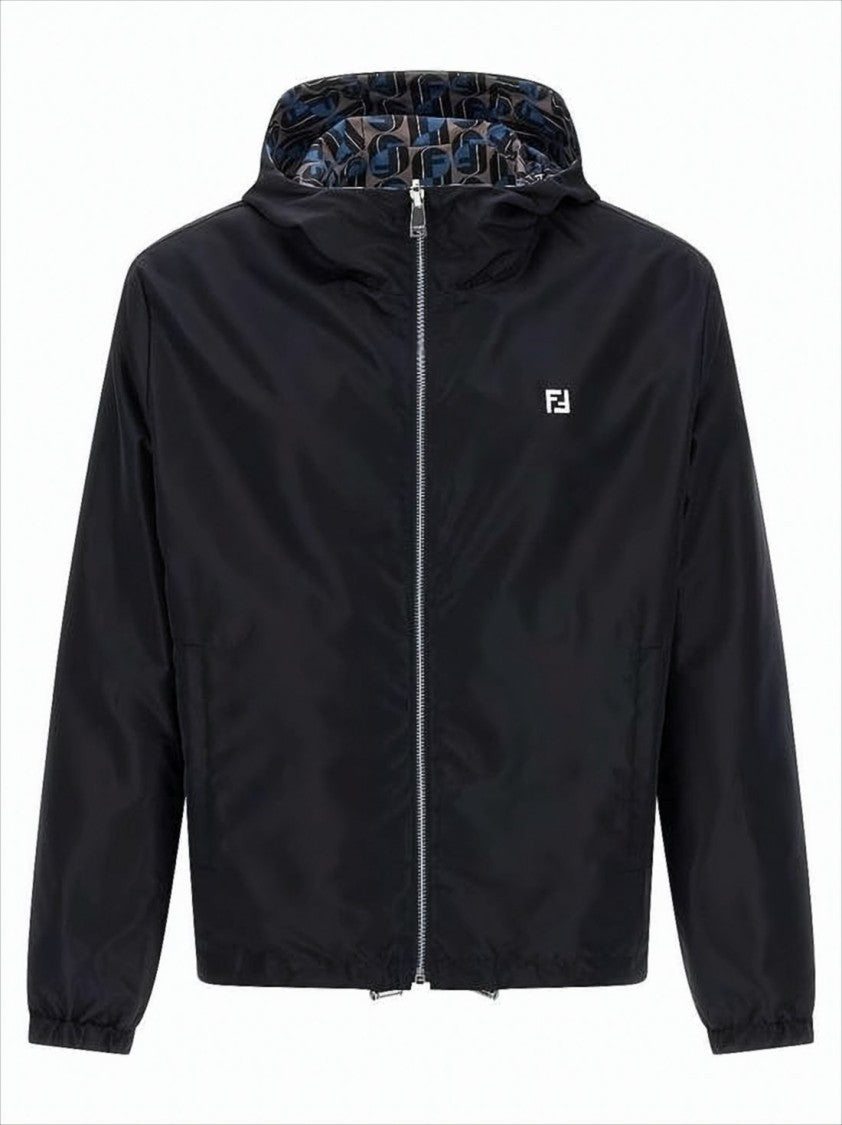 Reversible Hooded Jacket with Geometric Motif