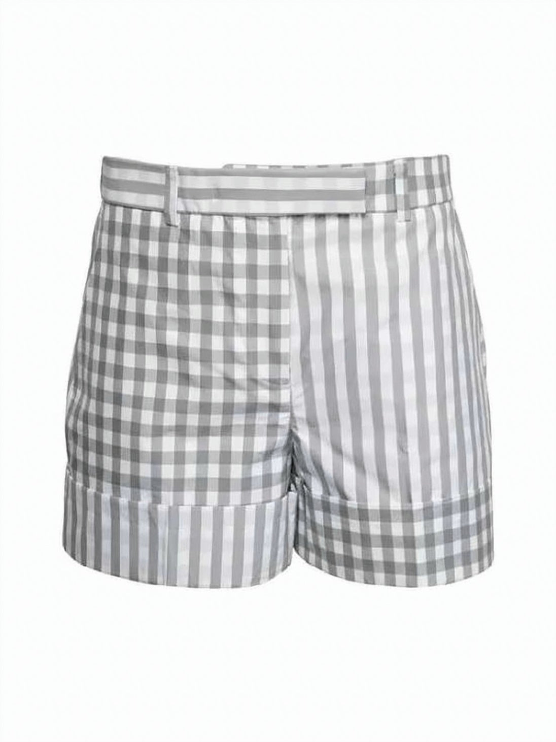 Tailored Gingham and Stripe Shorts with Cuffed Hem