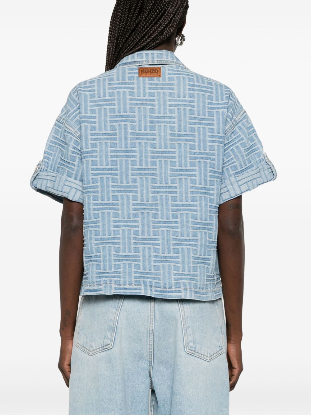 Cropped Button-Up Top with Turn-Up Cuffs