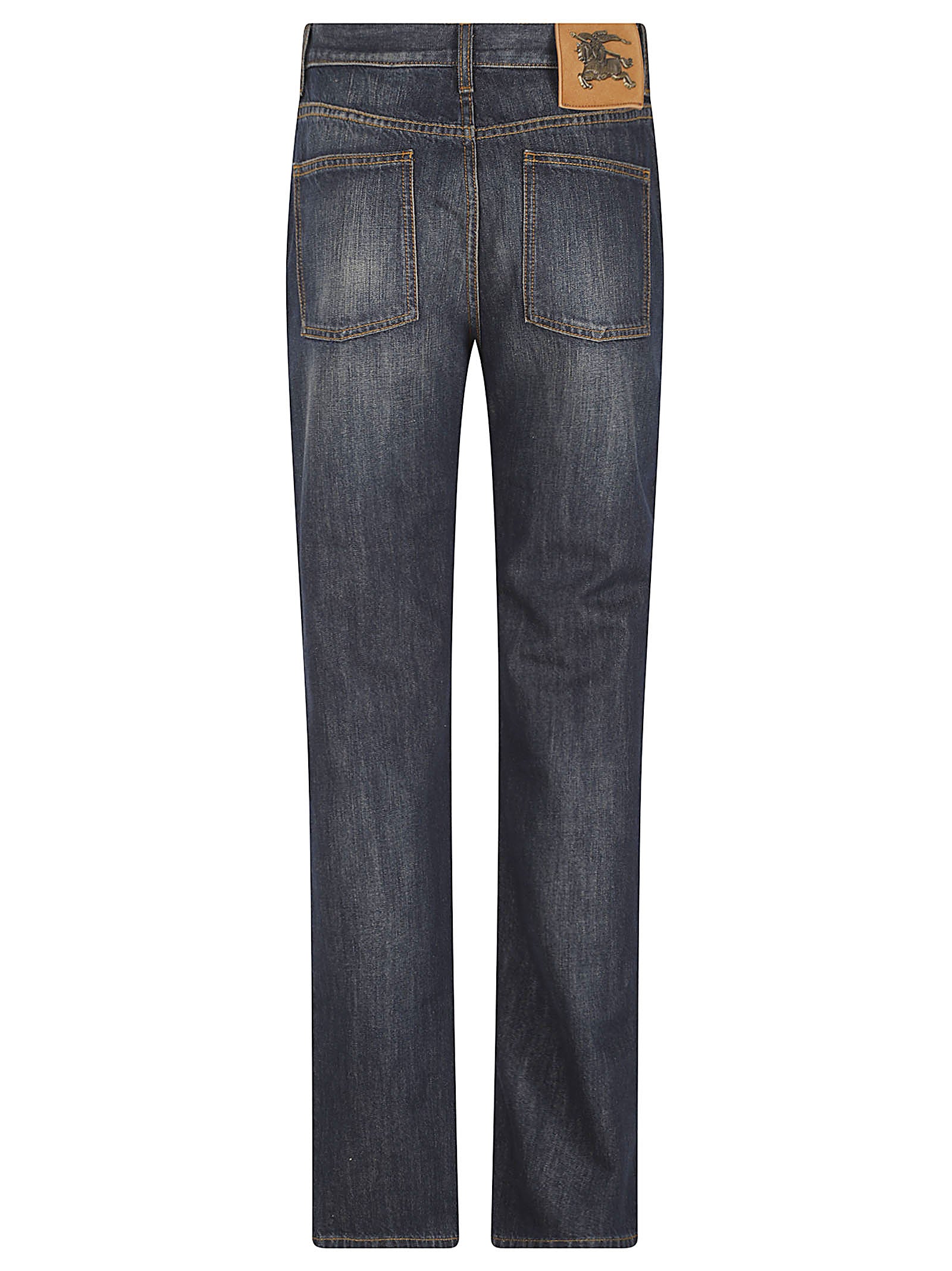 Medium-Dark Wash Straight-Leg Denim Jeans with Contrast Stitching