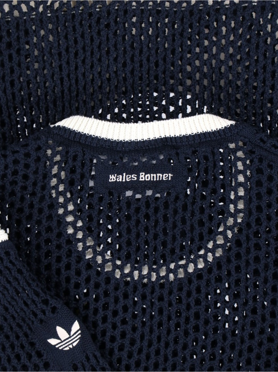 Navy Crochet T-Shirt With White Trefoil Logo