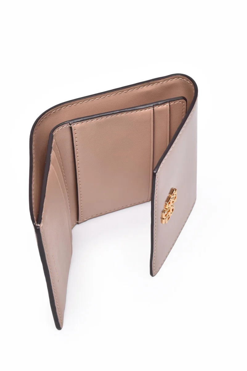 Compact Pink Calfskin Leather Wallet