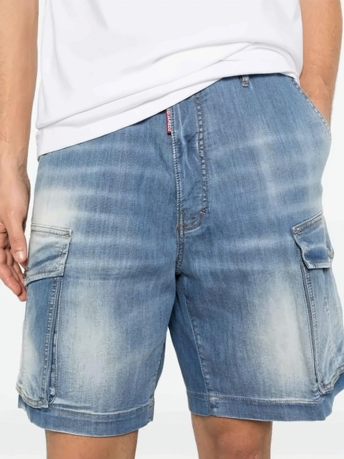 Blue Straight-Fit Denim Cargo Shorts