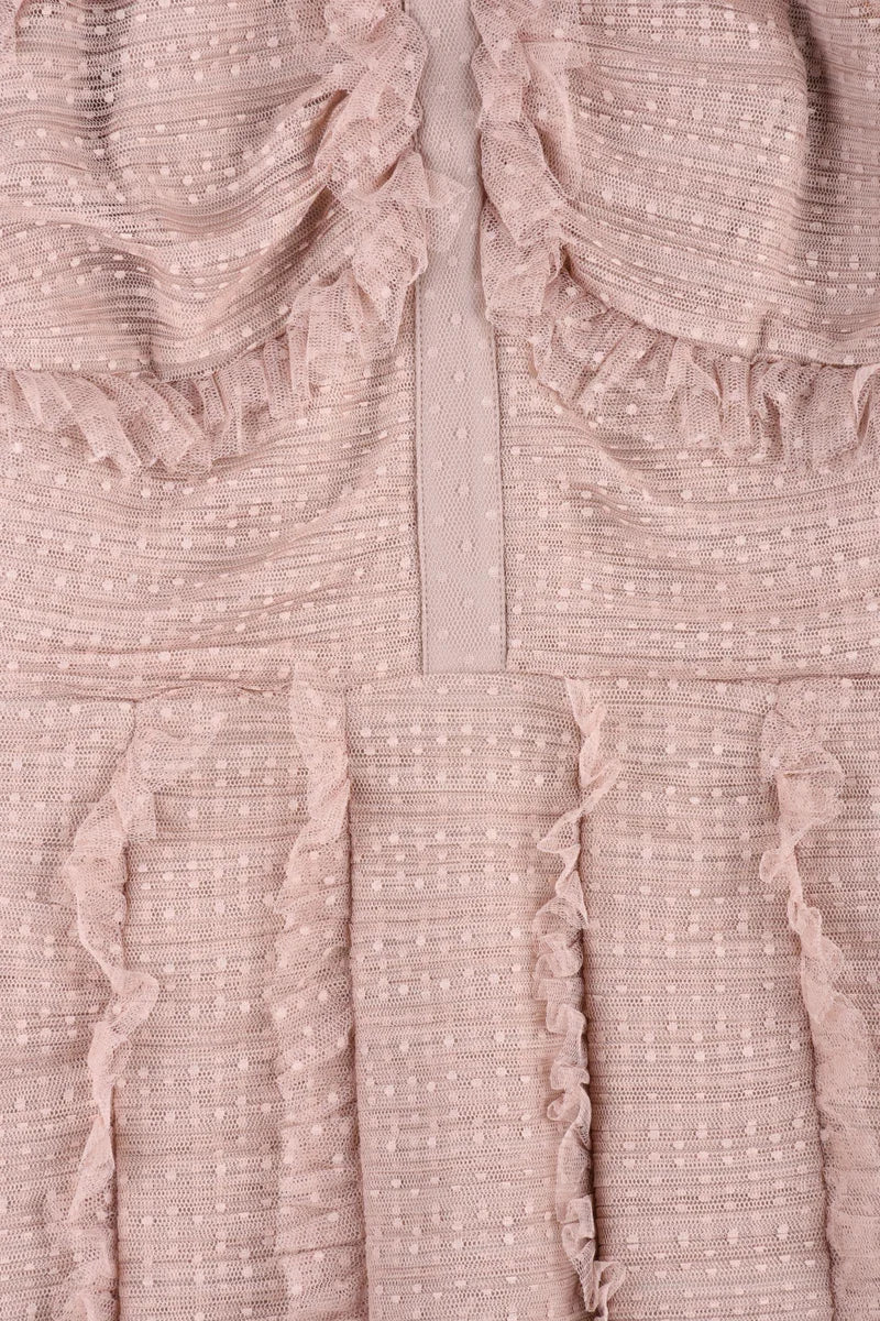 Sheath Tulle Dress Cuffed Sleeves - Old Rose