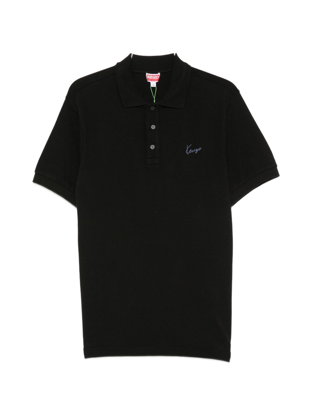 Black Cotton Piqué Embroidered Polo