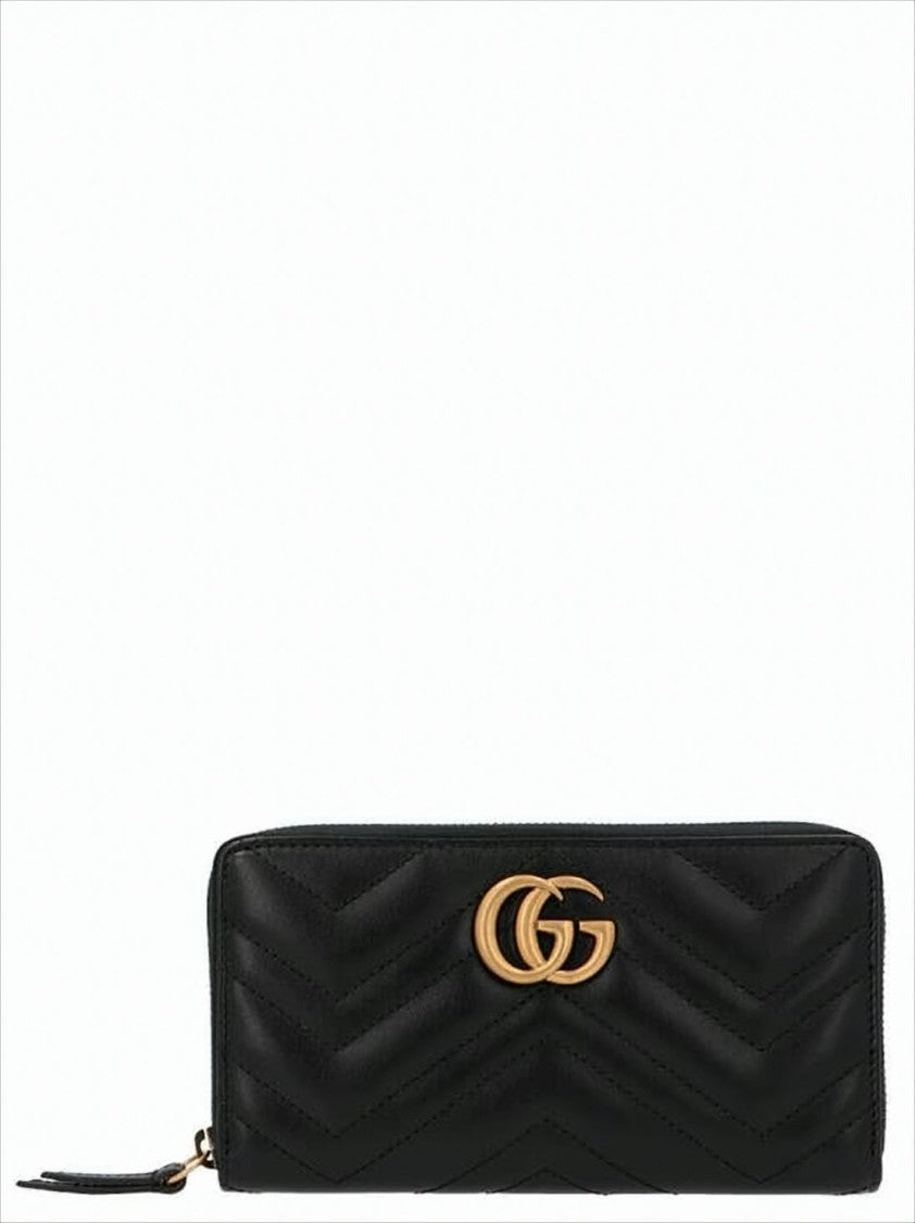 Chevron-Patterned Leather Gucci Long Wallet with Double G Logo