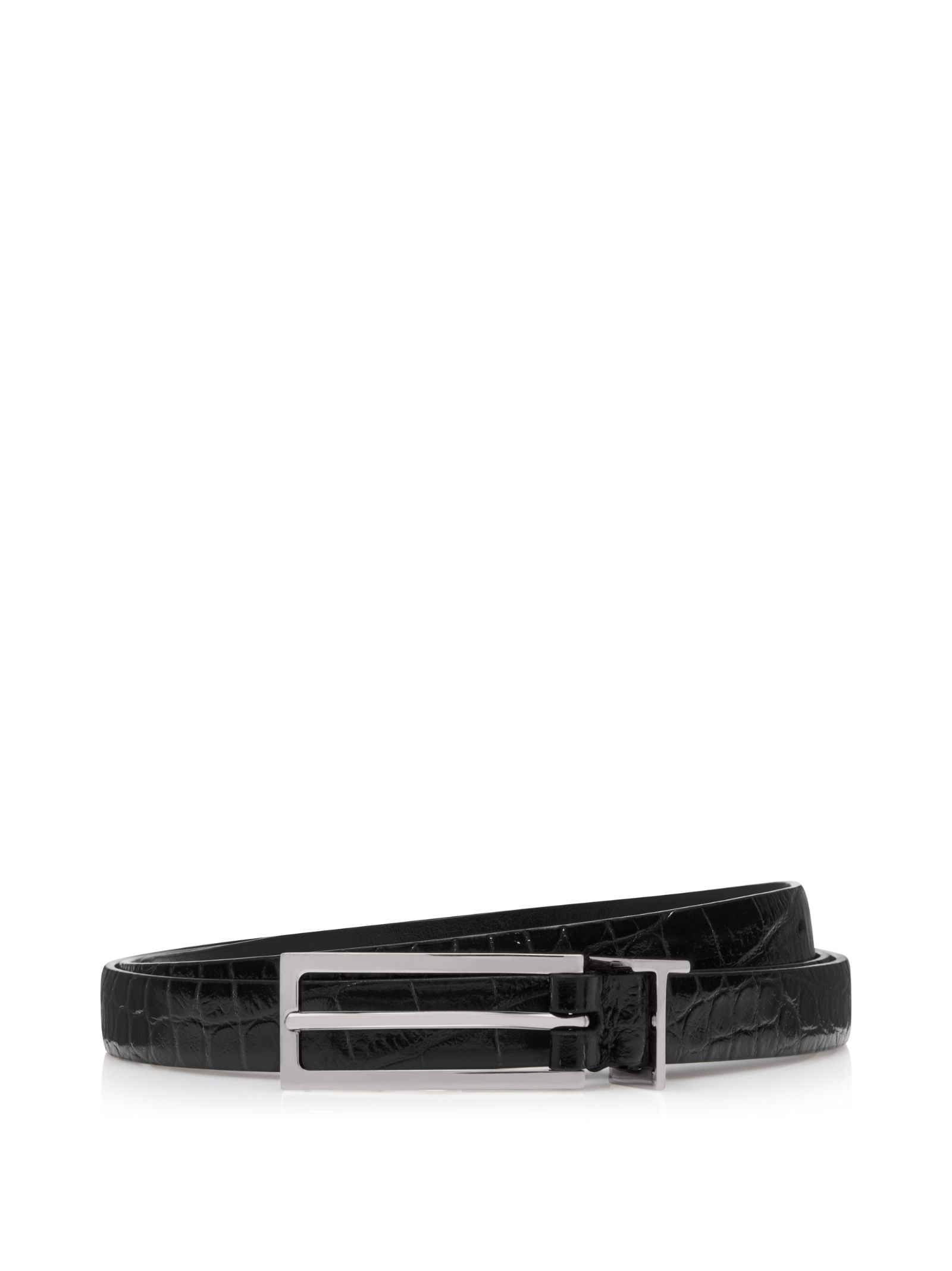 Crocodile-Embossed Calf Leather Belt With Palladium Buckle