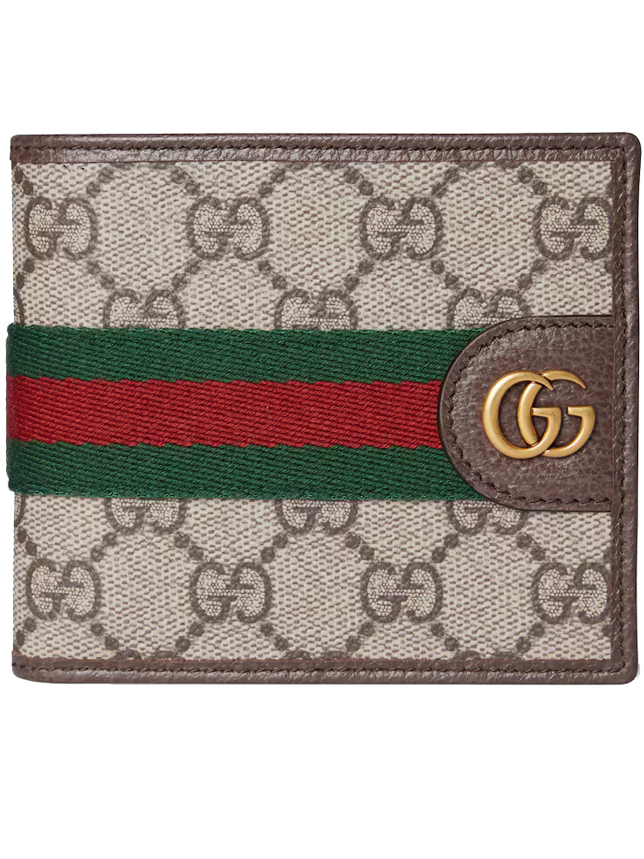 Beige GG Icon Striped Canvas Wallet