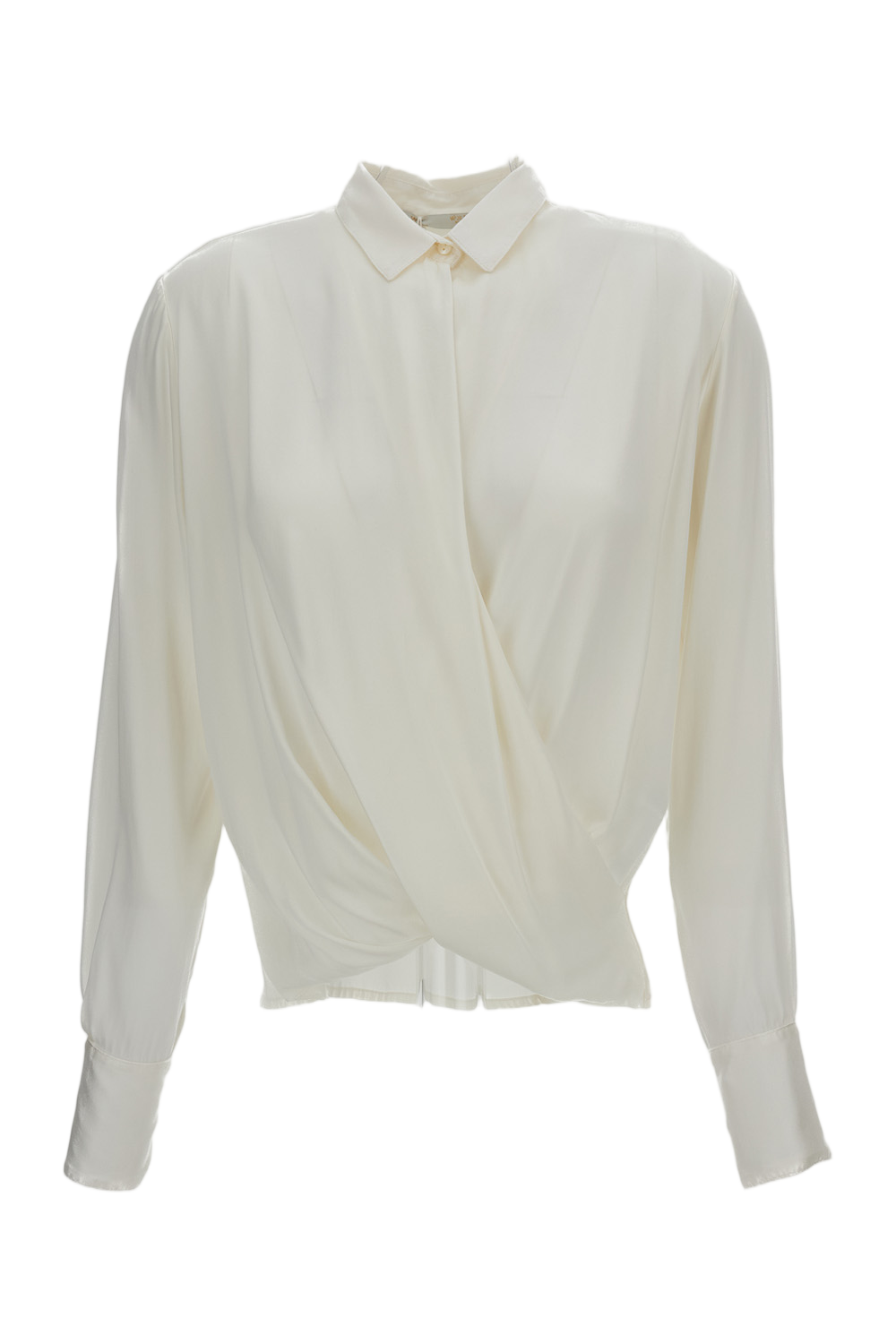 Wrap-Style White Blouse with Draped Front