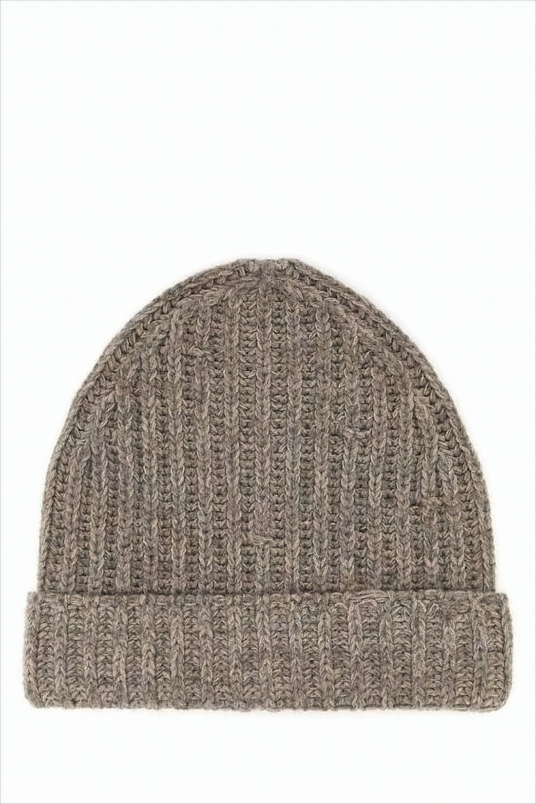 Ribbed Knit Brown Beanie with Folded Cuff