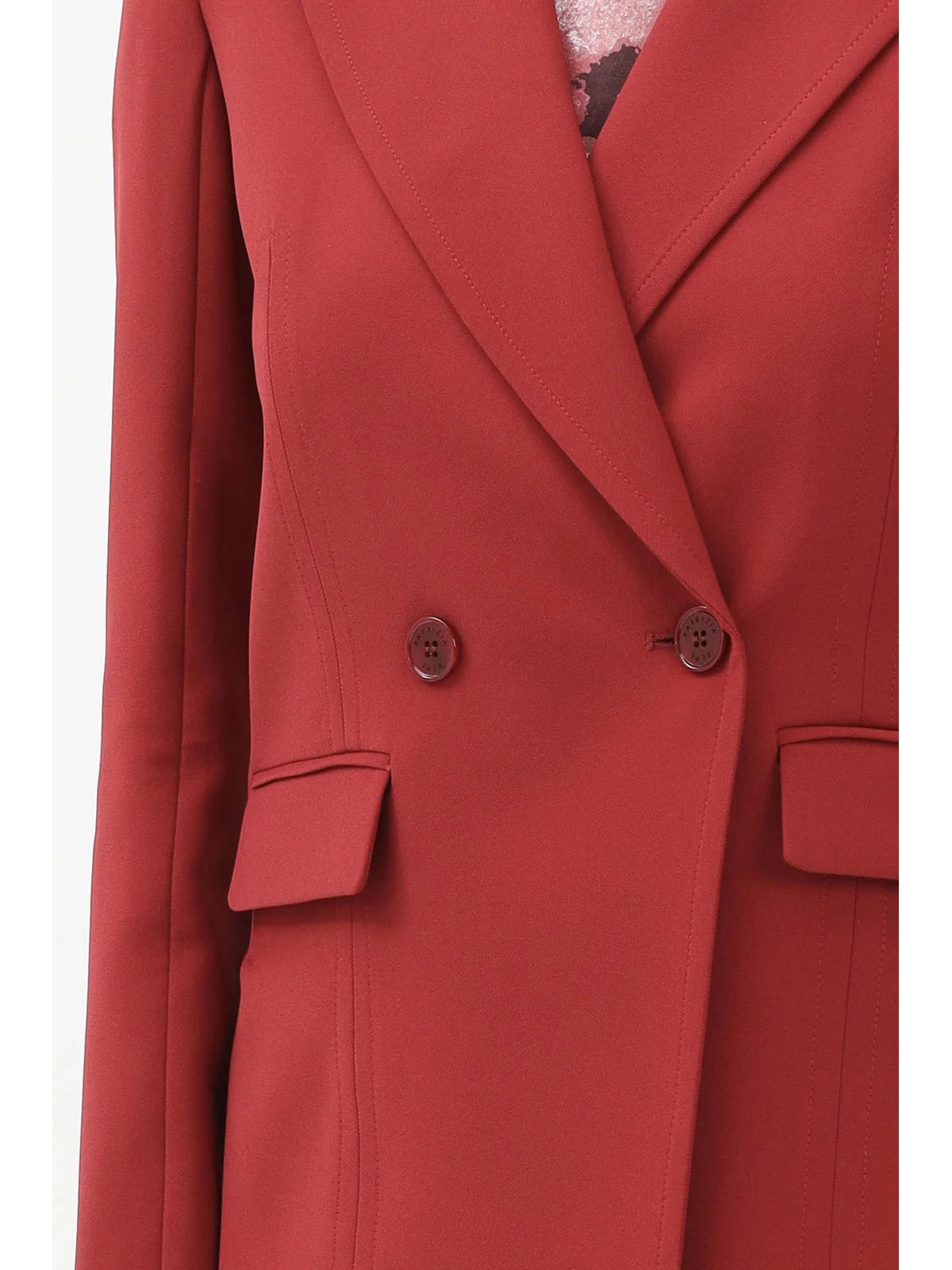 Red Polyester Elastane Double-Breasted Jacket