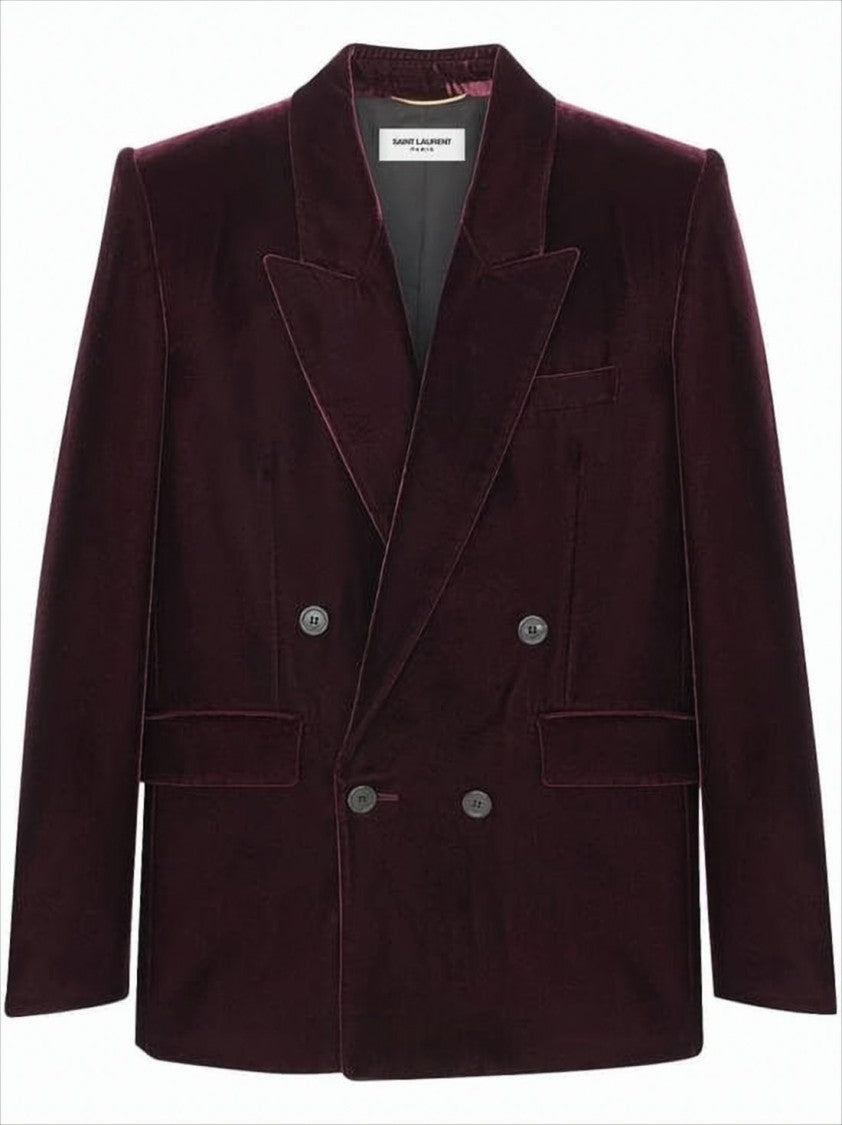 Double-Breasted Velvet Suit Jacket with Structured Lapels