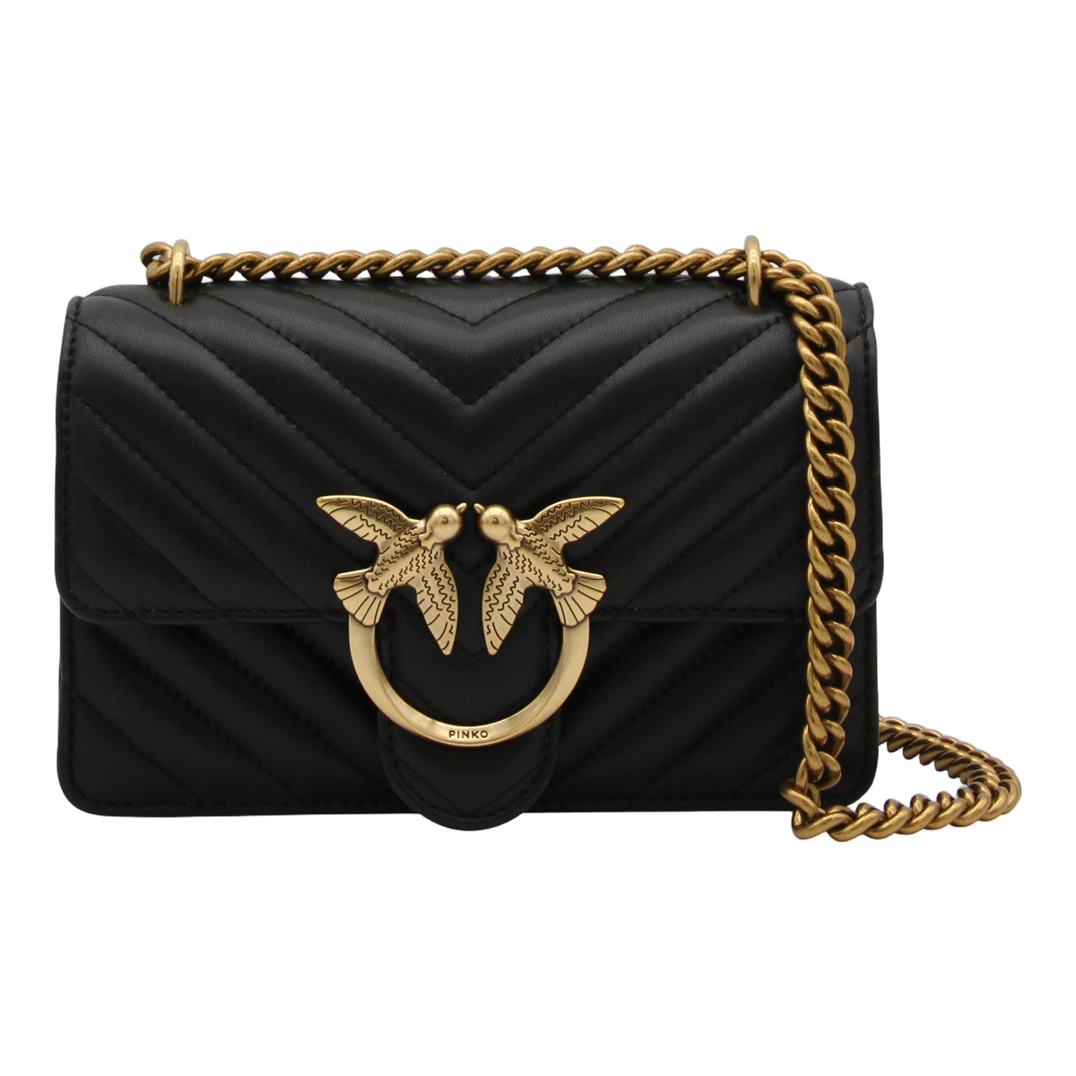 Quilted Black Bag with Gold-tone Clasp