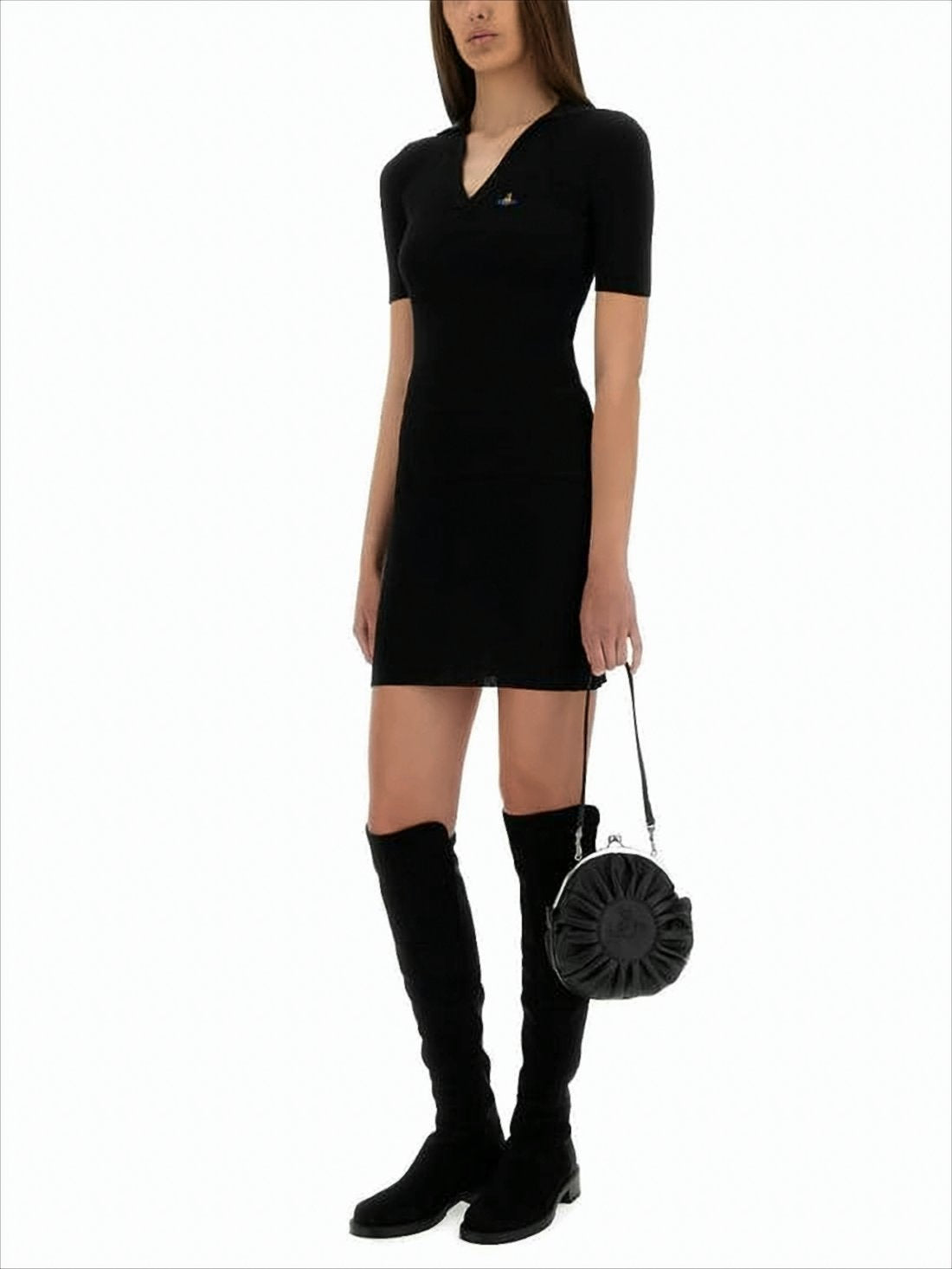 Fitted Short-Sleeve Polo Shirt with V-Neckline