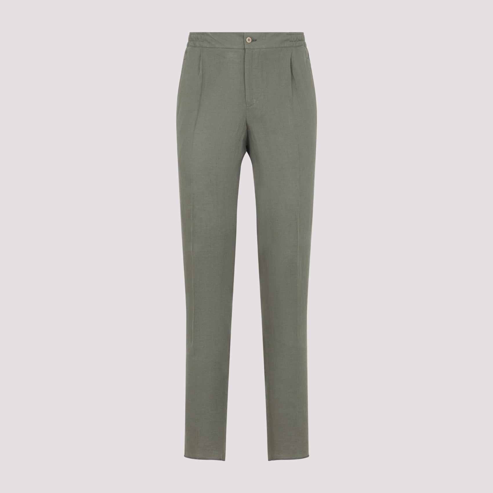 Slim Tailored Fit Green Linen Trousers