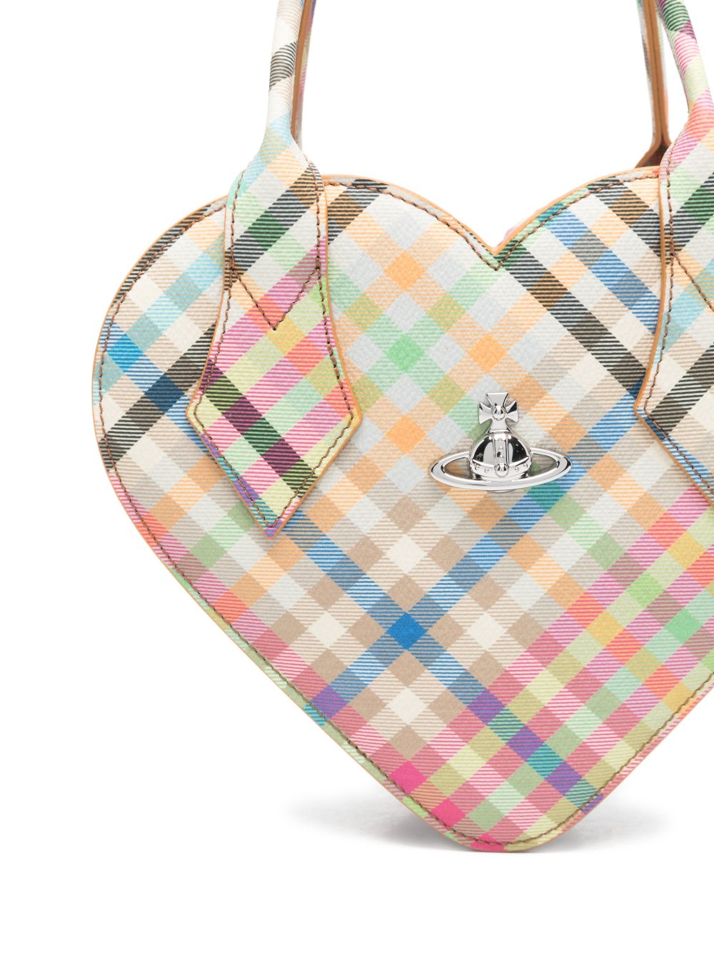 Heart-Shaped Bag with Multicolor Plaid Pattern