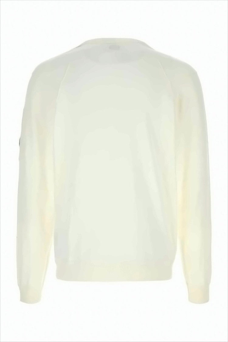 Minimalist White Cotton Sweater with Subtle Patch Detail