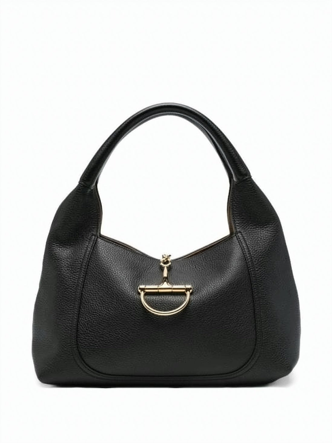 Textured Calf Leather Shoulder Bag with Gold-tone Clasp
