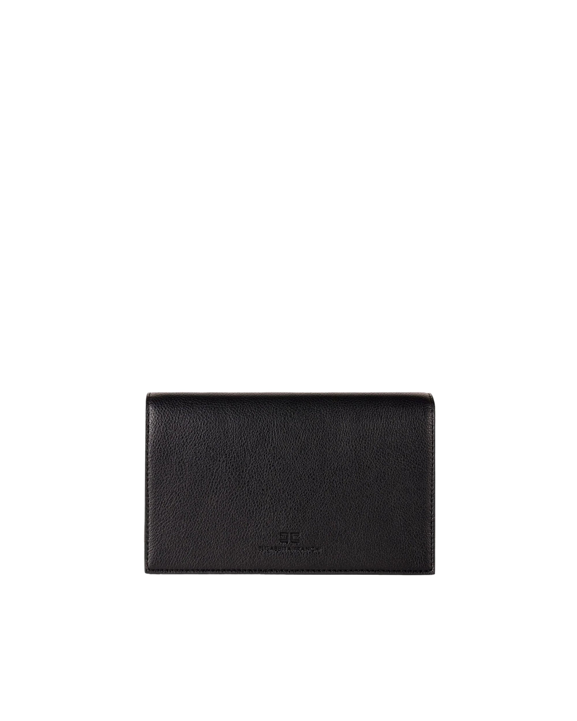 Compact Black Shoulder Bag with Gold-tone Logo Plaque