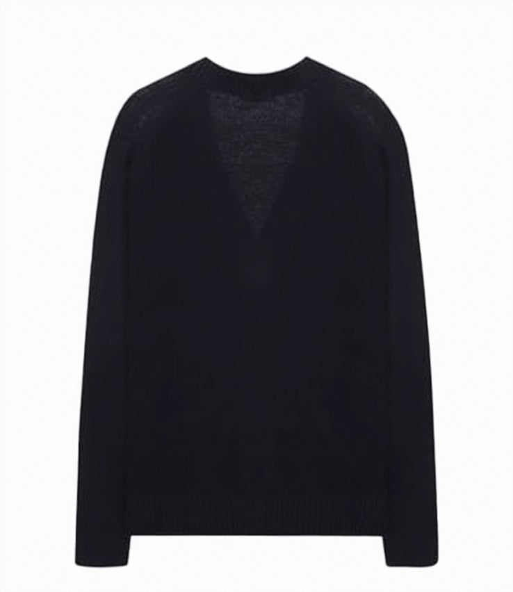 V-Neck Wool Sweater With Ribbed Cuffs And Hem