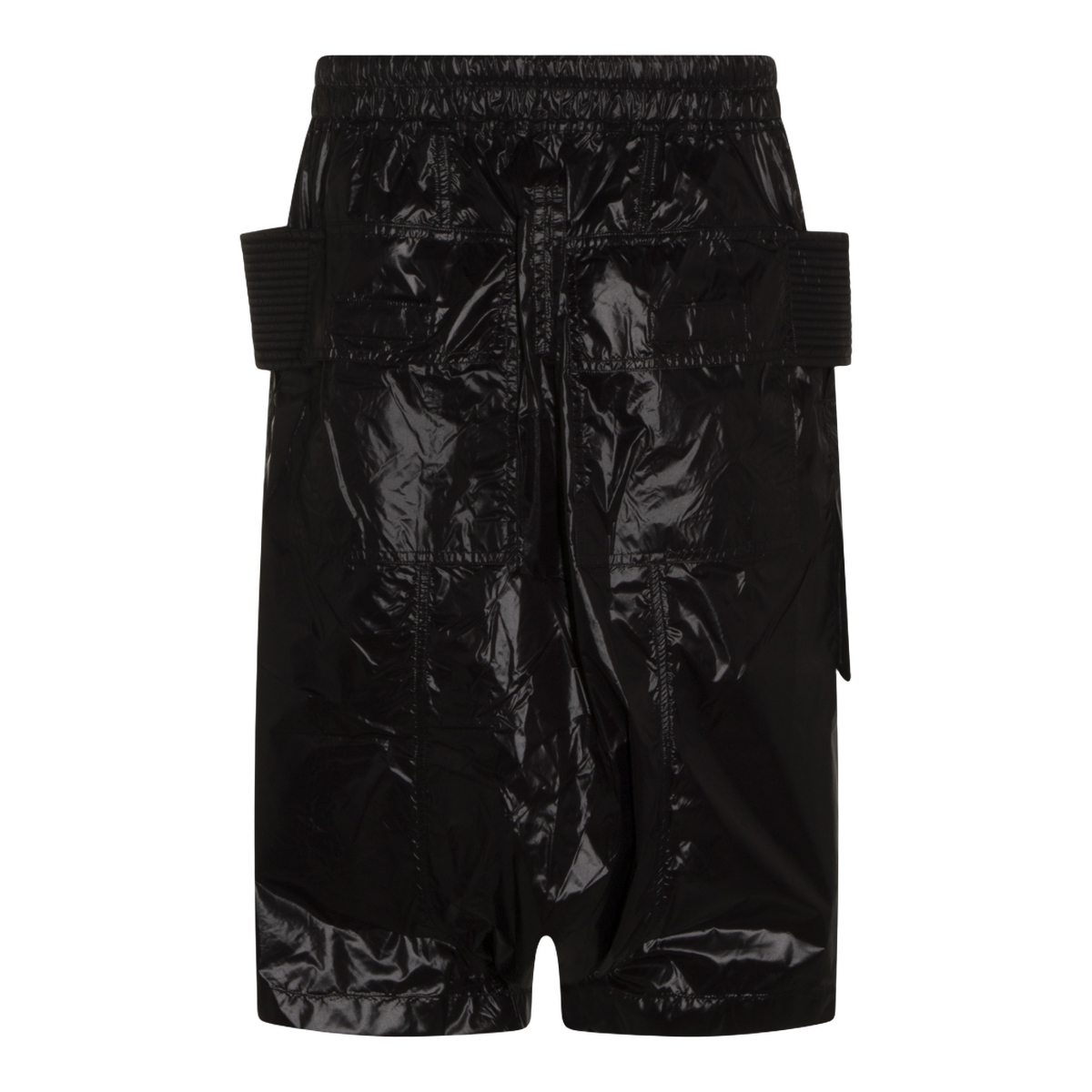 Glossy Black Shorts With Crinkled Texture