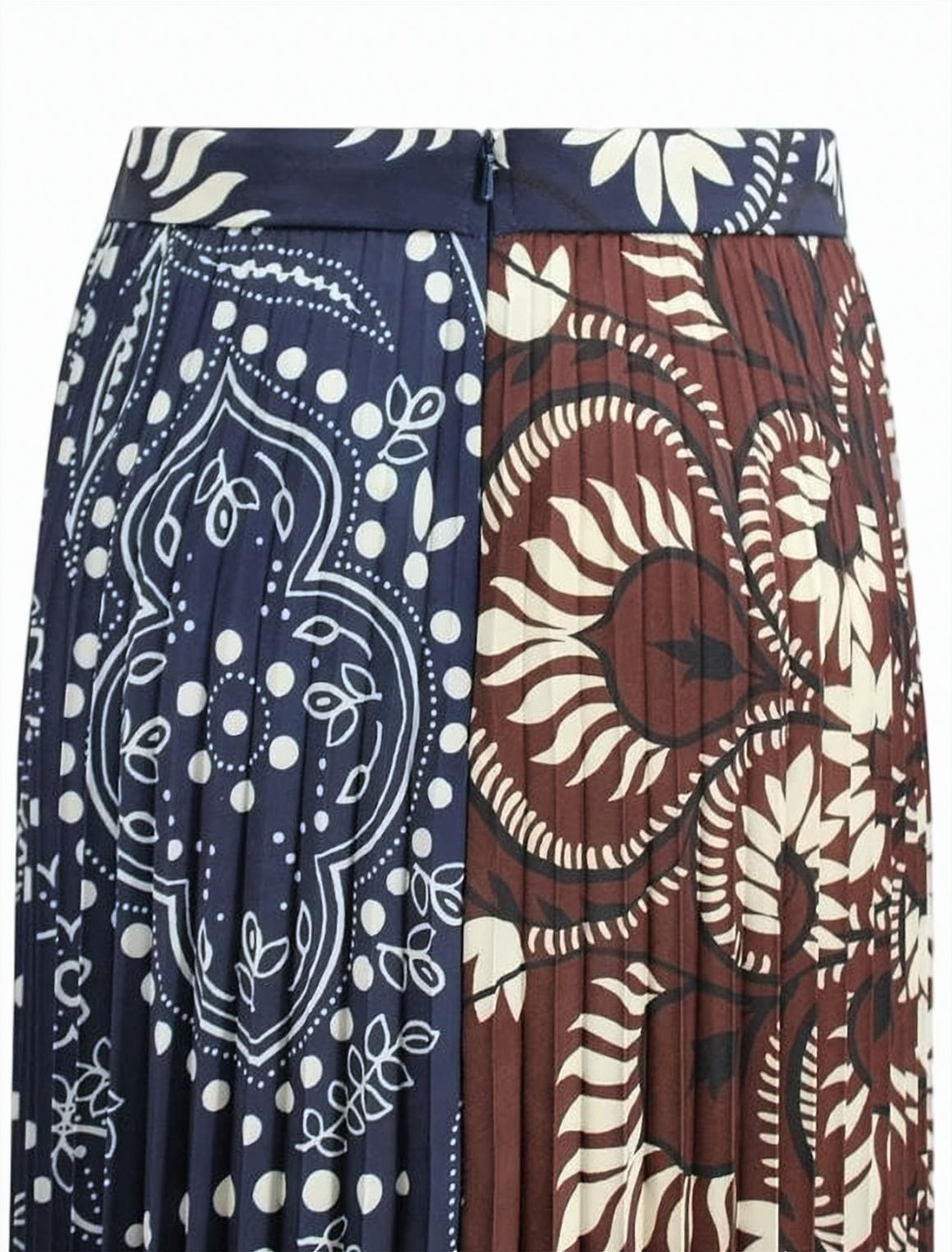 Patchwork Midi-Length Pleated Skirt
