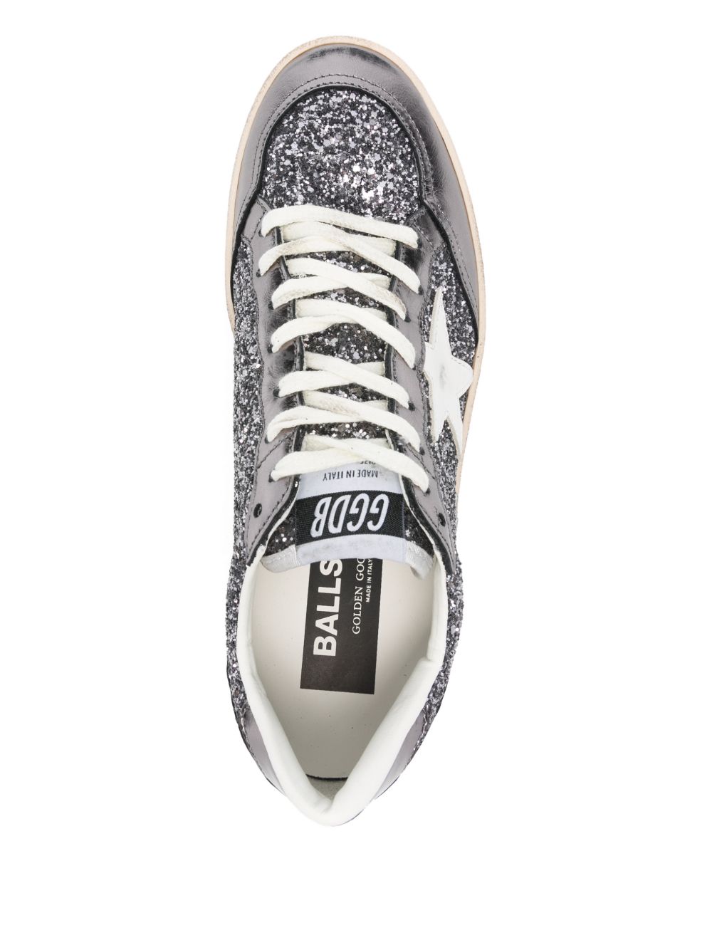 Glittery Silver Low-Top Sneakers With Metallic Overlays